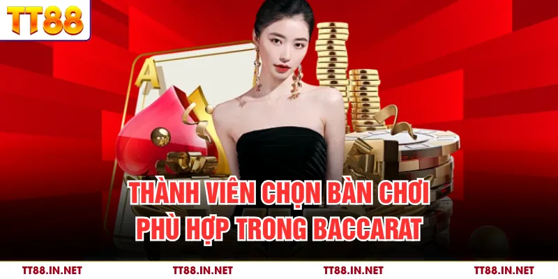 Thành viên chọn bàn chơi phù hợp trong baccarat